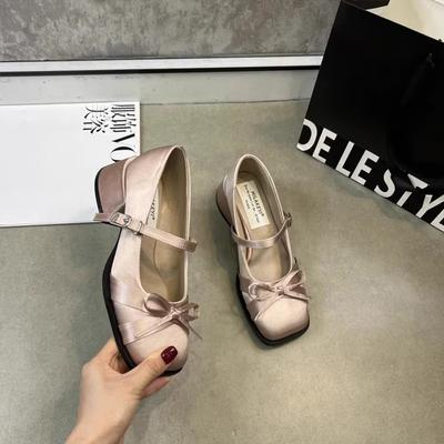 Женские туфли на толстом каблуке, модные туфли с неглубокой бабочкой, женские туфли на весну и осень для вечеринок