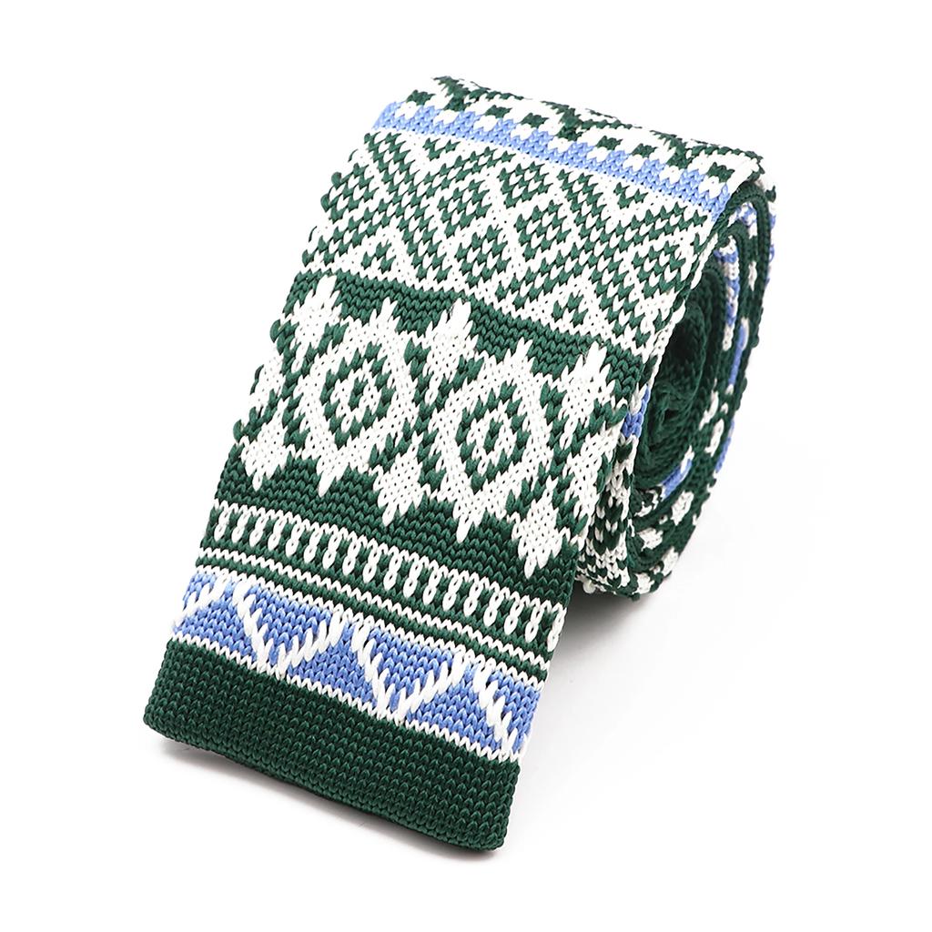 Мода, мужской вязаный галстук, зима, клетчатая полоска с цветочным принтом, тонкий галстук, зеленый,