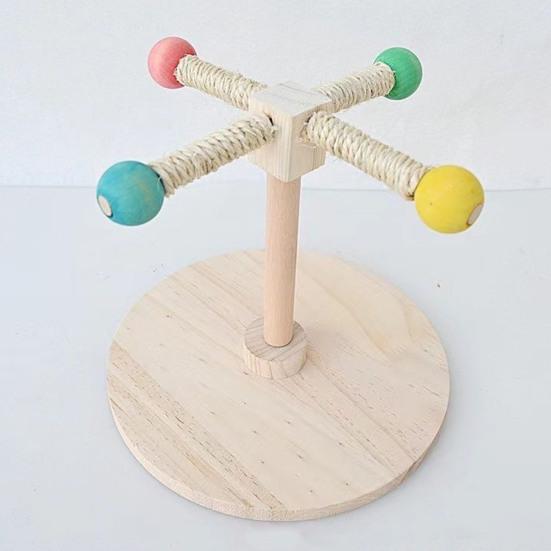 Parrot Stand Perch Toy Interactive 360 Degree Rotation Spinning Parakeet Toy Wooden Exercise Wheel Cockatiel Enrichment Toy Birdcage Accessories