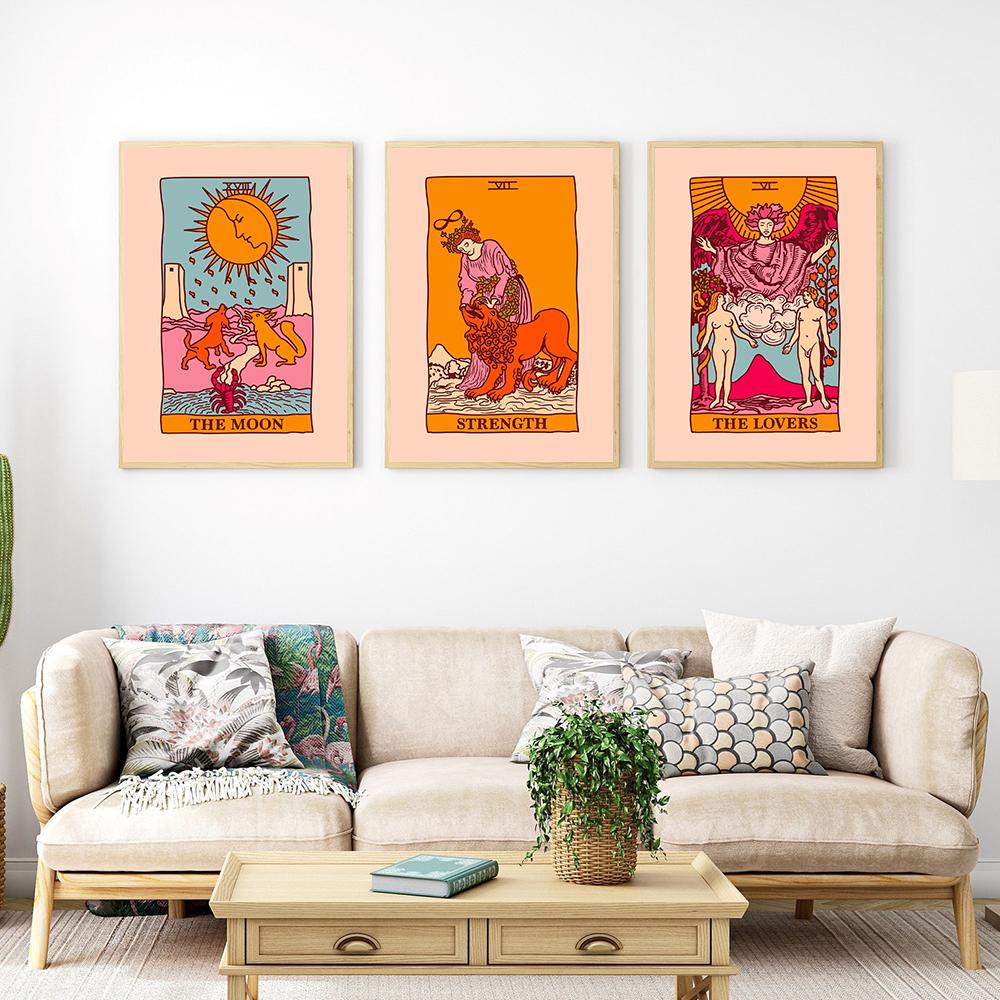 Sun Moon Fool Star Lovers Tarot Card Print Wall Art Canvas Painting Nordic Posters And Prints Boho Picture For Living Room Decor