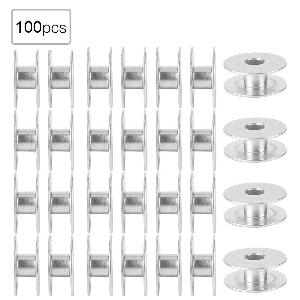 100pcs Aluminum Bobbins Empty Spool for Flat Sewing Machine Parts