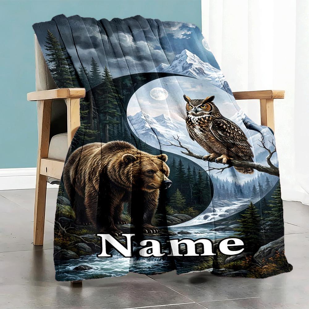 Owls And Bears Home Customize Your Name Blankets Comfortable Soft Lightweight Allseason Multipurpose Blanket For Picnics Sofas Offices Beds Living