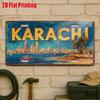 D Flat pc Karachi Cityscape Metal Sign Outdoor Plaque  Wall Decor Suitable for Rooms Entryways Literary Cafes
