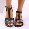 Мода Плюс Размер 2025 Лето Рим Женские Сандалии Смешанных Цветов На Щиколотке Низкий Каблук Сандалии с Ремешком на Пряжке для Повседневной Носки на Открытом Воздухе Пляжная Обувь