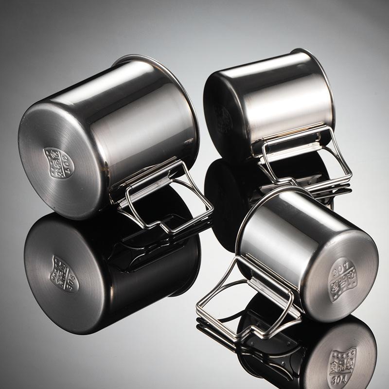 Стакан для воды из нержавеющей стали 304, многофункциональная металлическая походная кружка, однослойная складная ручка, пивная кружка