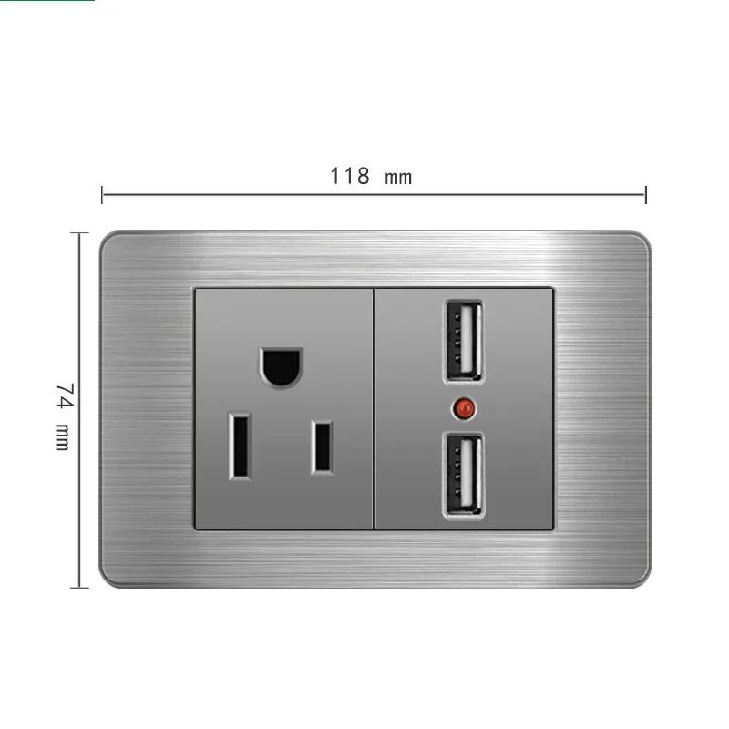 Американский стандарт настенный выключатель света розетка универсальная вилка с usb американская нержавеющая сталь 2-канальная панель розеток 118*74 м компьютер