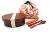 KXLCGYK Lightweight Bento Box, 700ml Capacity, Oval, Single Tier, with Cherry Blossom Drawstring Bag, Wooden Spoon and Chopsticks, Natural Lacquer