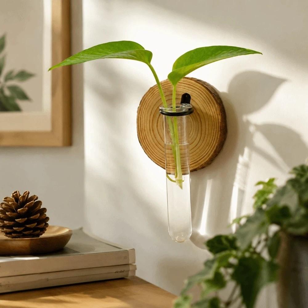 Home Decoration Hydroponic Plant Holder Wooden Flower Pot Wall Mounted Planter Balcony Decor