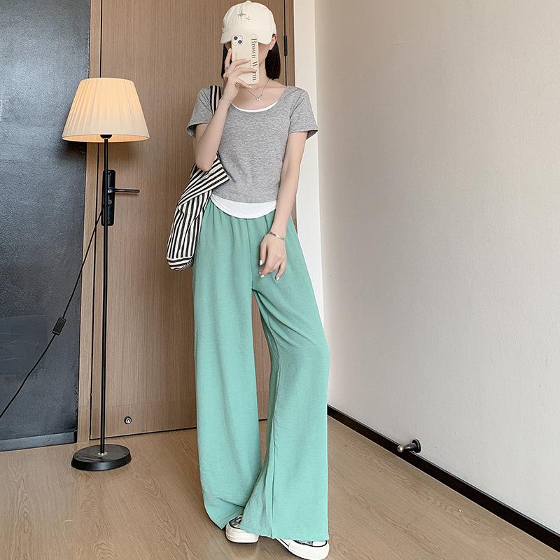 Breathable Pants, High Waisted Casual Straight Leg Pants, Spring and Autumn Wide Leg Pants
