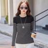 Women Summer T Shirt Vintage Striped Long Sleeve Tee Korean Fashion Round Neck Patchwork Tunics Casual Tops