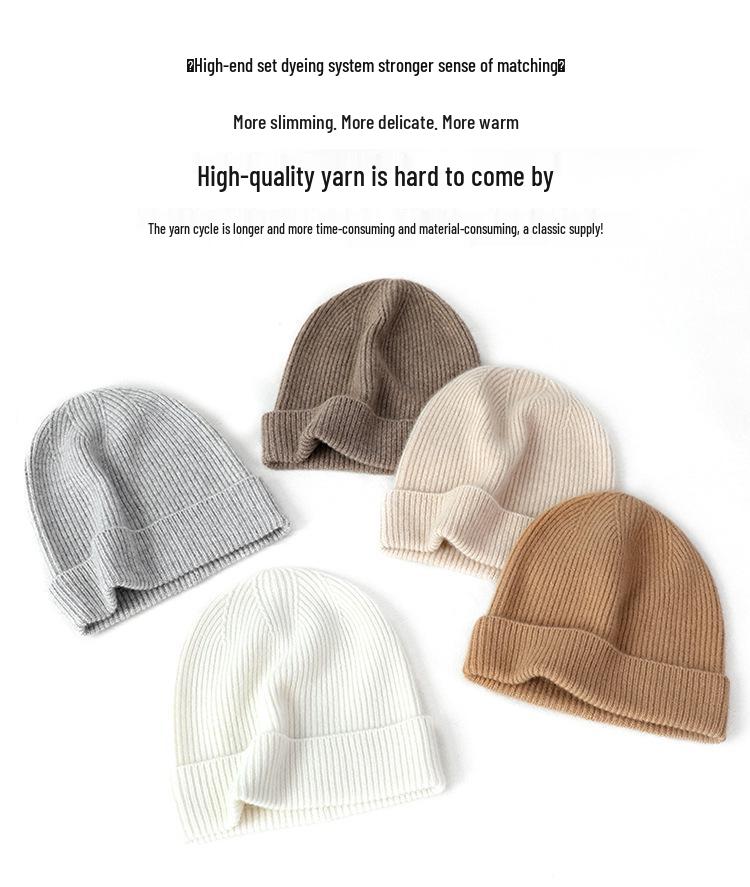 Women's 100% Pure Cashmere Hat - Stylish Solid Color Ear Protection for Autumn/Winter