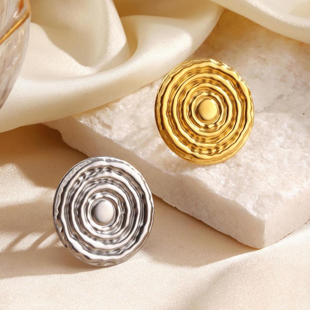 New Fashionable Popular Stainless Steel Minimalist Style Geometric Round Personality Hip Hop Rotating Thread Ring for Women