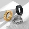 8mm 18k PVD Gold Plated Stainless Steel Rotating Rings Band Star Moon Sun Frosted Spinner Fidget Anxiety Ring for Men Waterproof