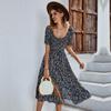 Spring Summer Long Print Women Casual Bohemian Short Sleeve High Waist Flroal Dresses For Ladies Leisure