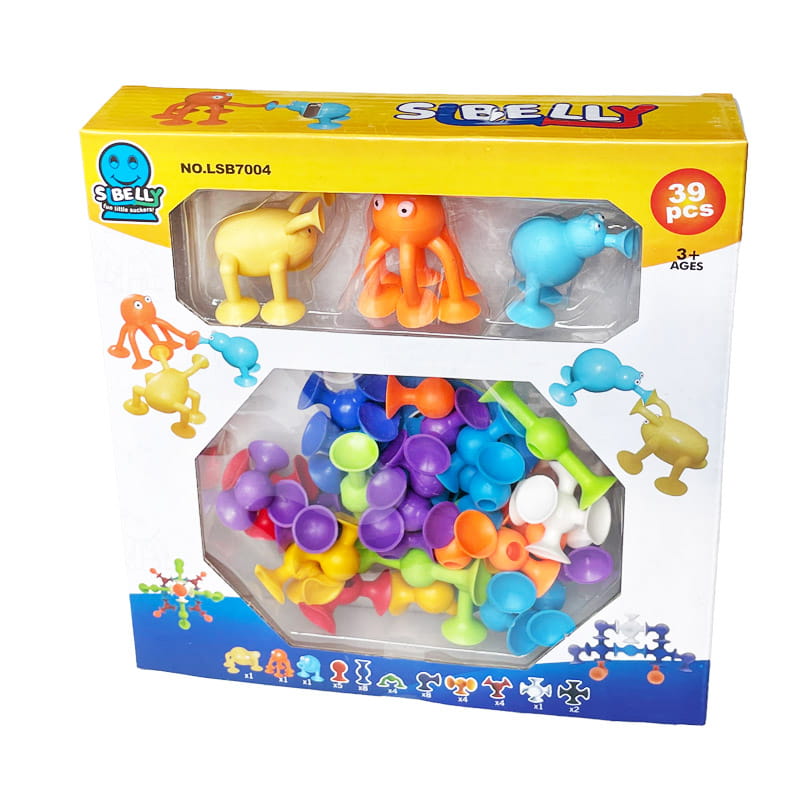 Happy Creatures 59 Pieces - Silicone Construction Blocks with Suction Cups