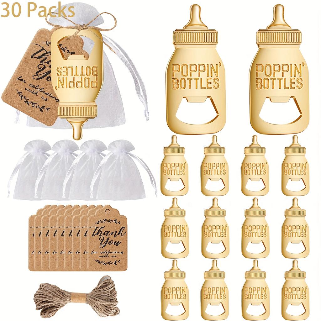 30pcs Bottle Opener with Mesh Bag,Twine,Thank You Card Ideal for Birthday Party Favors,Party Decorations,Keepsakes,Gifts for Guests,Bridal Showers