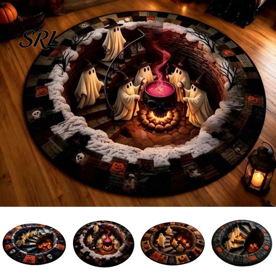 Halloween Decorative Rug 3D Haunted Staircase Area Rug, Ghost Stair Round Carpet with Scary Home Anti-slip Backing, Floor Mat for Living Room Bedroom