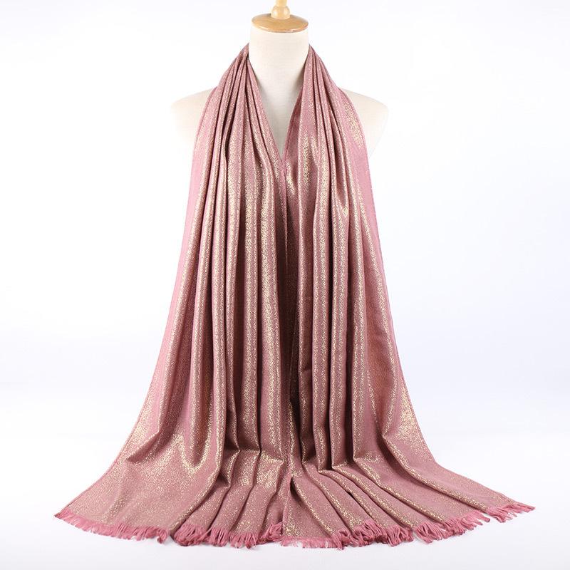 Блестящий люрекс хлопок золото хиджаб шарф женский серебряный кисточки шали мусульманские шарфы головной платок однотонные обертывания повязка на голову пашмина столы
