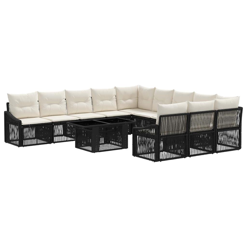 12 Piece Garden Sofa Set Black and Cream White Poly Rattan