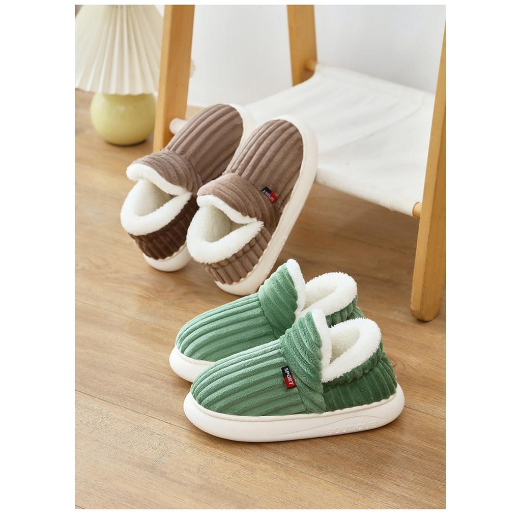 Женские уютные зимние тапочки с плюшевой подкладкой - Мягкие, теплые и дышащие, с отделкой из белого искусственного меха, Нескользящая подошва из ЭВА, Плотно прилегающие тапочки | Внешняя часть из рубчатой ткани