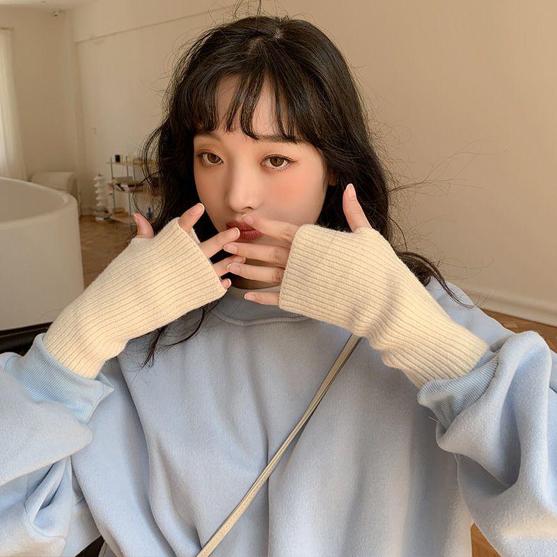 Корейские осенне-зимние шерстяные перчатки без пальцев с сенсорным экраном для женщин - Универсальные, теплые и модные