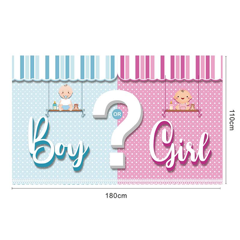 New model gender reveal banner for newborns, balloon decoration scene for celebrating the birth of the baby, flag hanging display