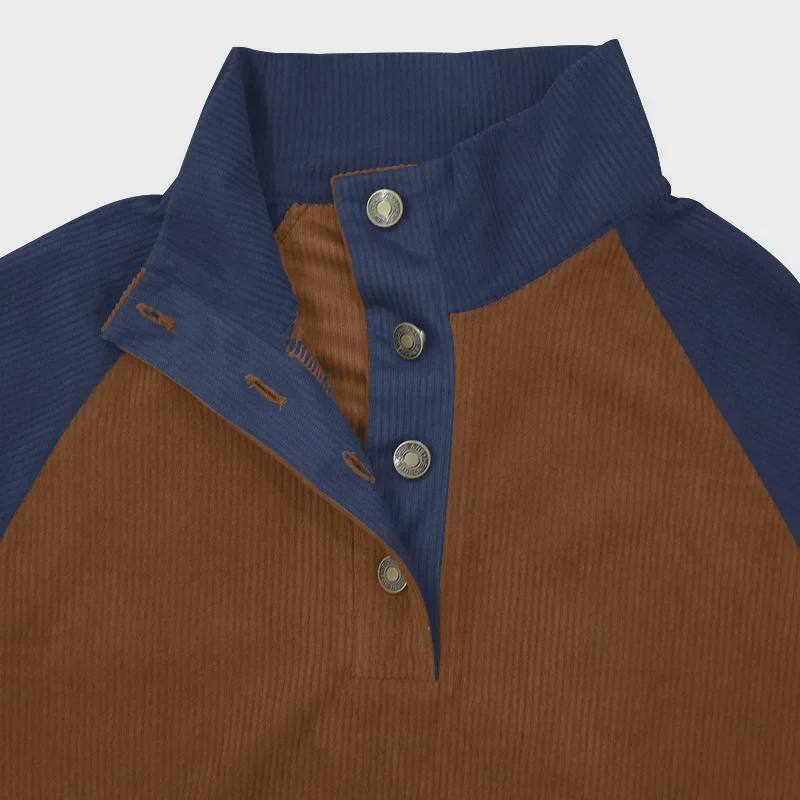 2025 Мужская европейская вельветовая толстовка с рукавом реглан: Повседневный, свободный, воротник-стойка, длинные рукава для верхней одежды на весну/осень