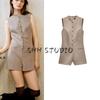 Spring New Women's Clothing French Round Neck Sleeveless Button Minimalist Silm Casual One-Piece Shorts 2156550