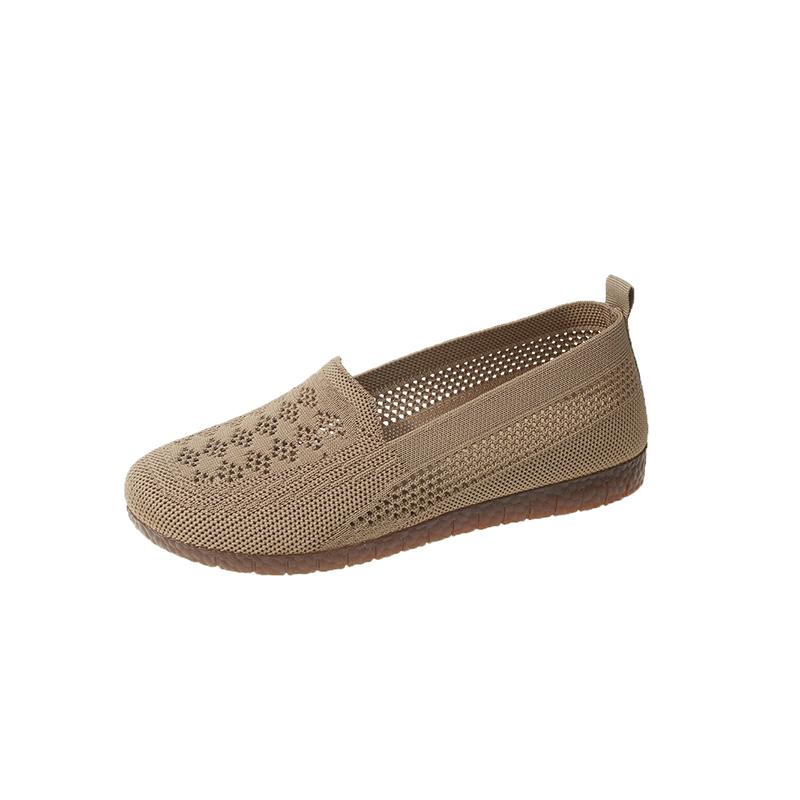 Fashion Summer Breathable Knitted Casual Shoes Women Versatile Flat Hollow Out Soft Bottom Comfortable Non-Slip Middle-Aged Mothe