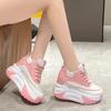 Fashion Pink Women Platform Breathable Leather Shoes Autumn Chunky Sneaker 10CM Wedge Hidden Heels Leisure Sports Casual Dad Shoes Woman