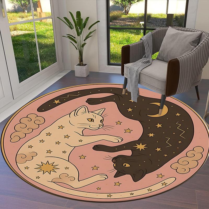1pc Office Carpet Chair Mats Yin-Yang Cats: Celestial Whiskers Perfect for Decorating Office Chairs, Living Rooms, Or Bedrooms.YDT098