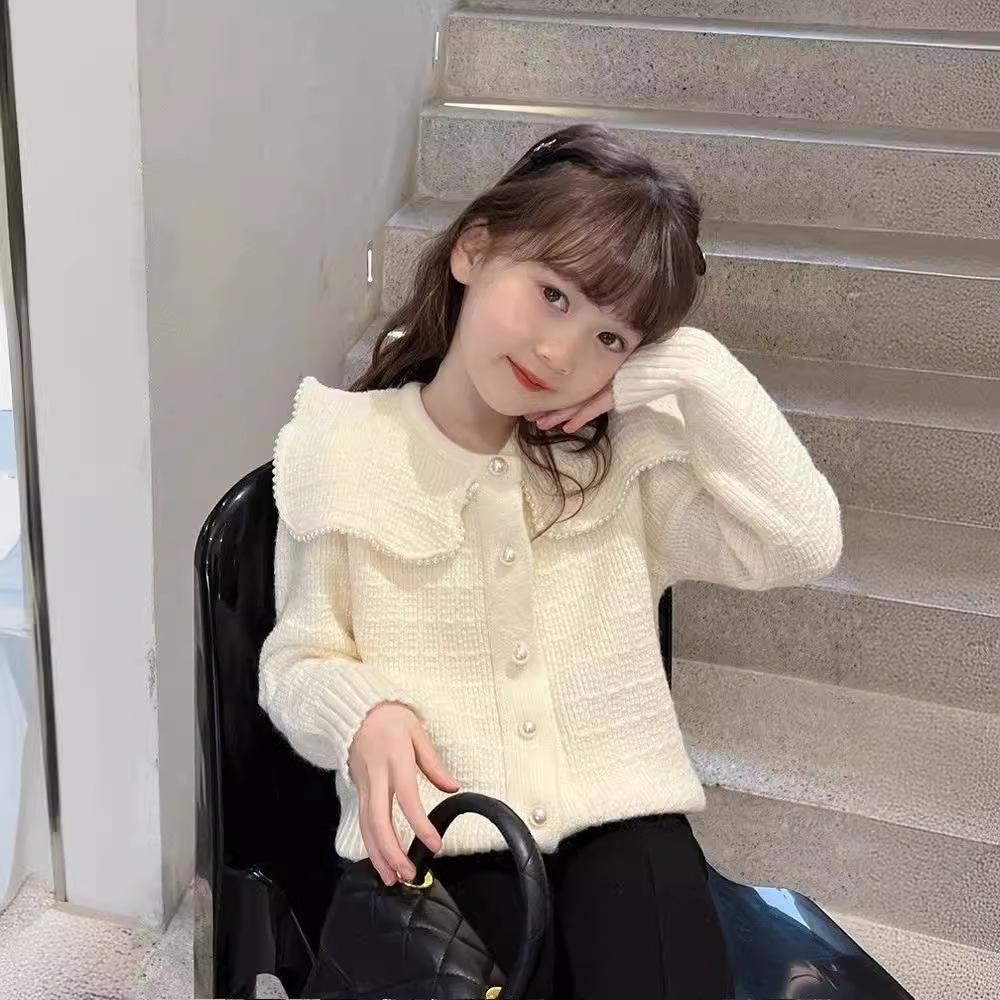 Модный кардиган для девочек, вязаный весенний детский повседневный свитер, пальто