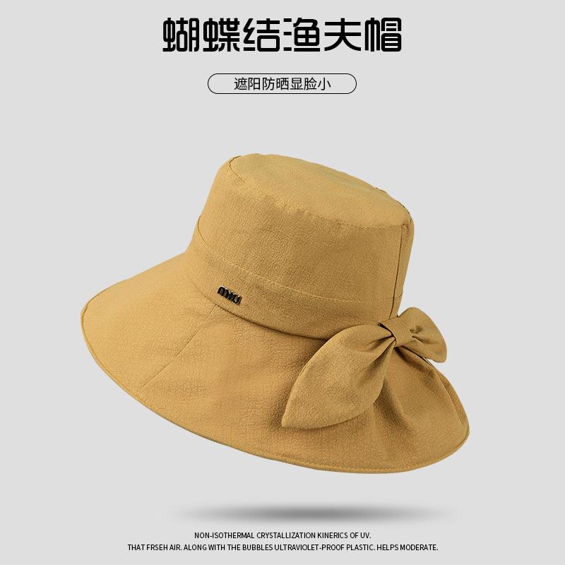 Bucket Hat Female Bow Letter Face Covering Sunscreen Basin Hat Outdoor Eaves UV Protection Versatile Sun Hat
