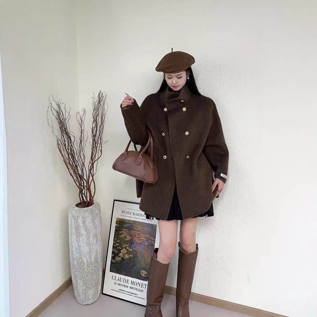 Новое осенне-зимнее двухстороннее шерстяное пальто в стиле Хепберн, корейский стиль, высококачественное свободное шерстяное пальто для невысоких людей