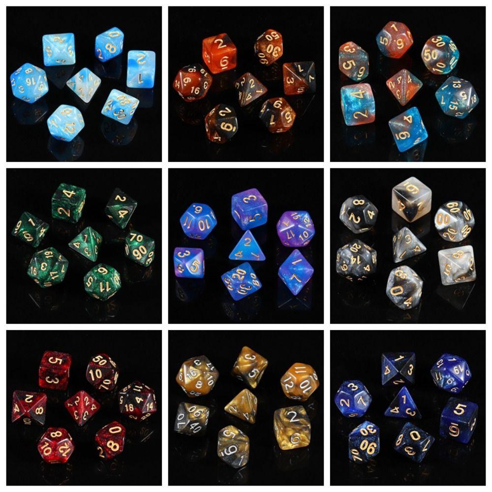 7PCS/Set Digital Acrylic Dice Polyhedral Mixed Color Dice Pearlescent Dice  for RPG DnD