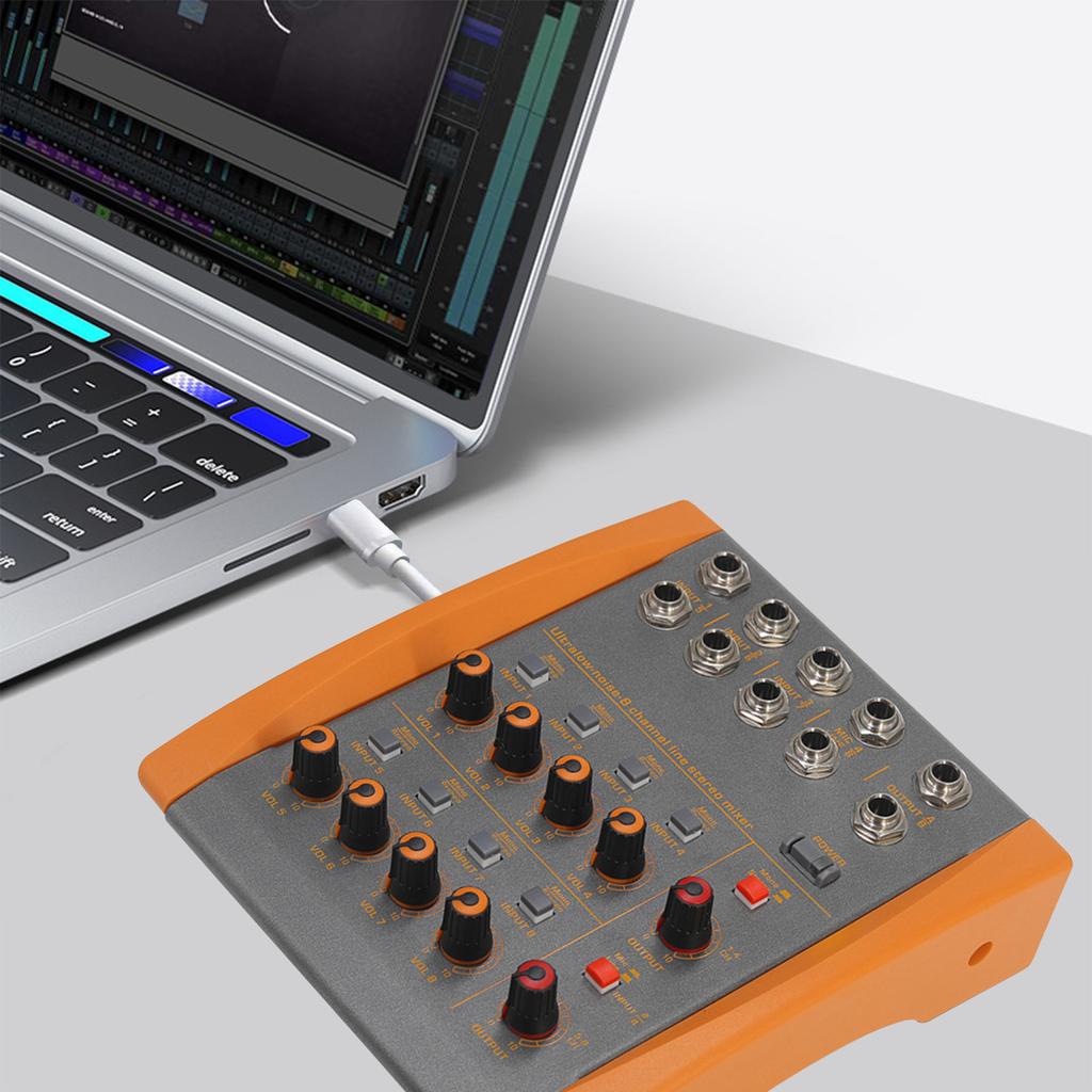 8-Channel Mixing Console Ultra Low Noise 8 Channels Line Stereo Mixer Mono/Stereo Switching Compact