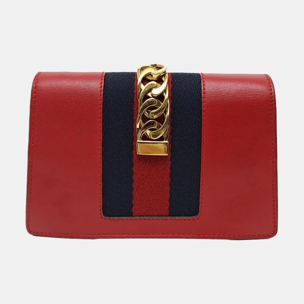 [Pre-Owned] Sylvie Gold Buckle Striped Web Chain Leather Mini Shoulder Bag - Very Good #9GRSL1