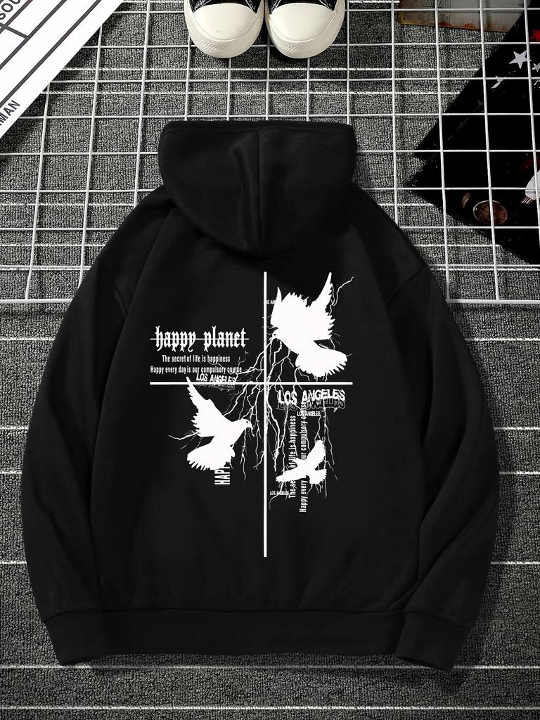 Vintage Streetwear Pullover Hoodie for MenAutumnWinterPeaceDove Cross Lightning Graphic back to school clothesHooded Sweatshirt