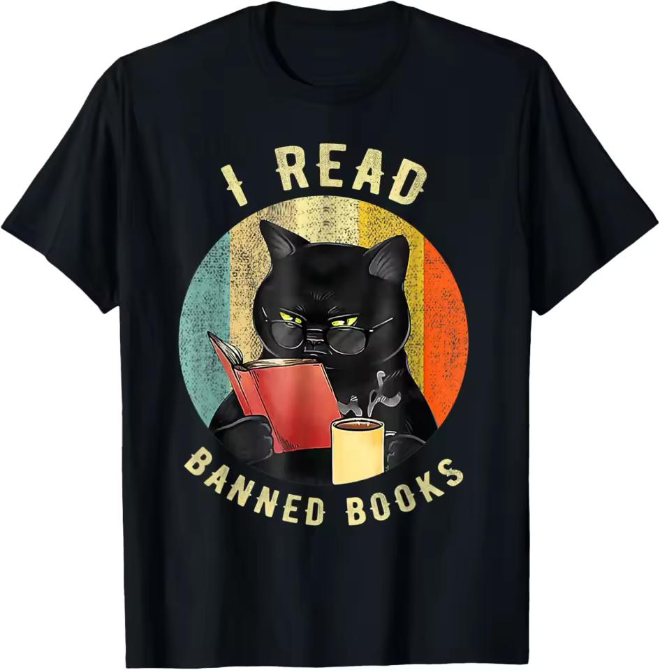 Funny Cat I Read Banned Books Bookworms Loves Unisex T-Shirt Graphic Men's T-Shirt Black Casual T shirt