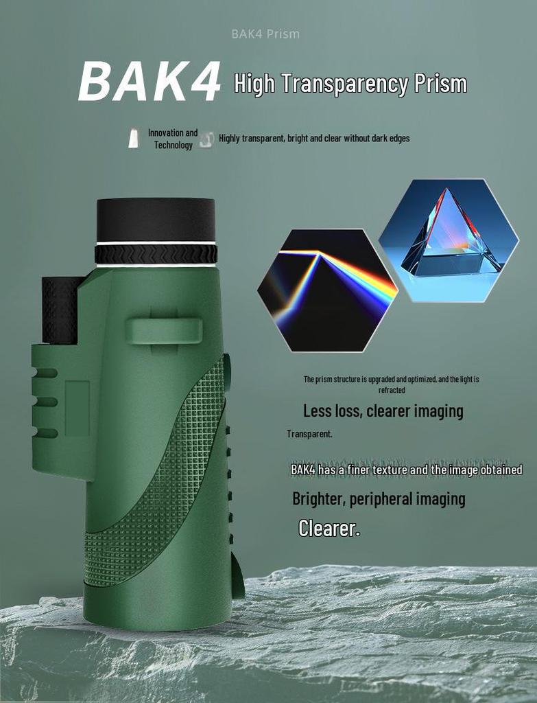 Монокулярный телескоп 80x100 HD с ночным видением в зеленом кожаном корпусе — мощный, портативный для концертов и использования на открытом воздухе, совместимый с мобильным телефоном