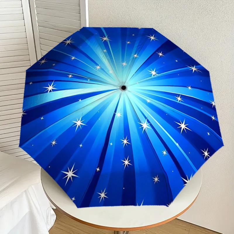 1PC Blue Stars Umbrella-8-Rib Reinforced, Automatic Open, Lightweight & Durable, Cute Fashion Accessory for Outdoor-W114