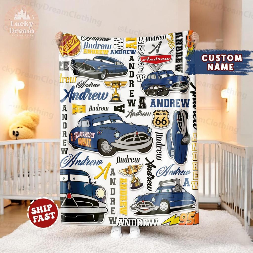 Personalized Disney Cars Blanket, Custom Name Cars Blanket, Doc Hudson Character Blanket, Cars Birthday Gifts for Boys
