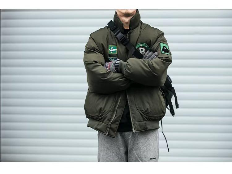 Унисекс Летная куртка серии Звездные войны: Американский кэжуал, Вышитые нашивки, Множество карманов, Воротник-стойка, Хлопковая рабочая одежда, Реплика