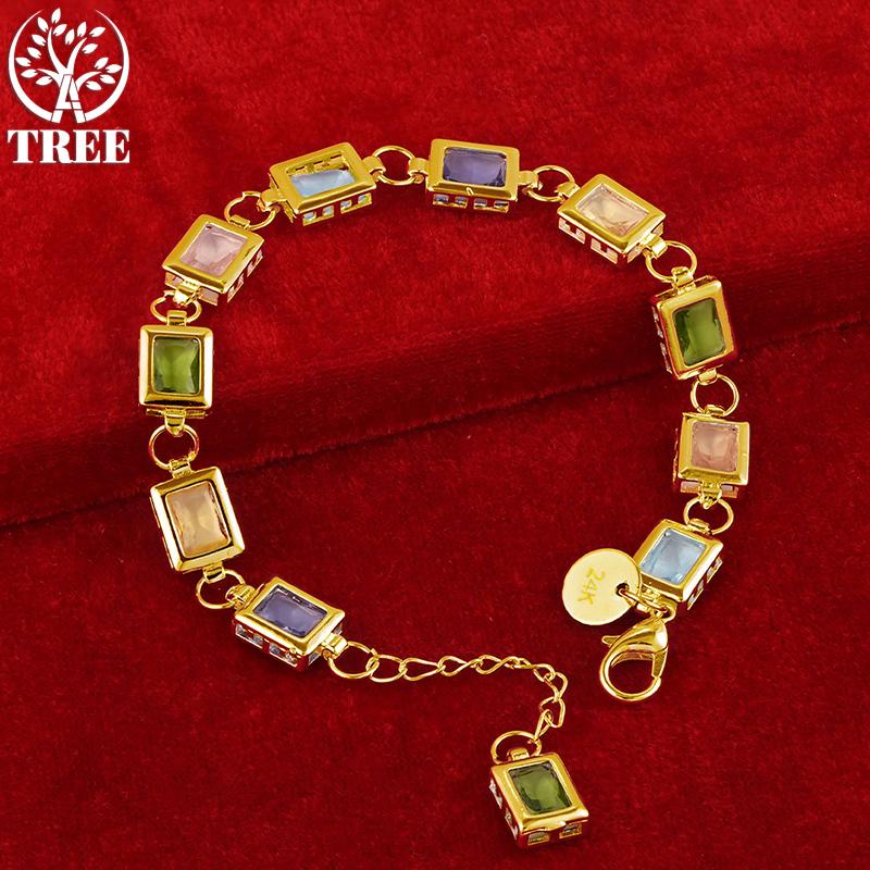 ALITREE 925 Sterling Silver Square Colored Zircon Crystal Bracelets For Woman Hand Chain Fashion Party Birthday Wedding Jewelry