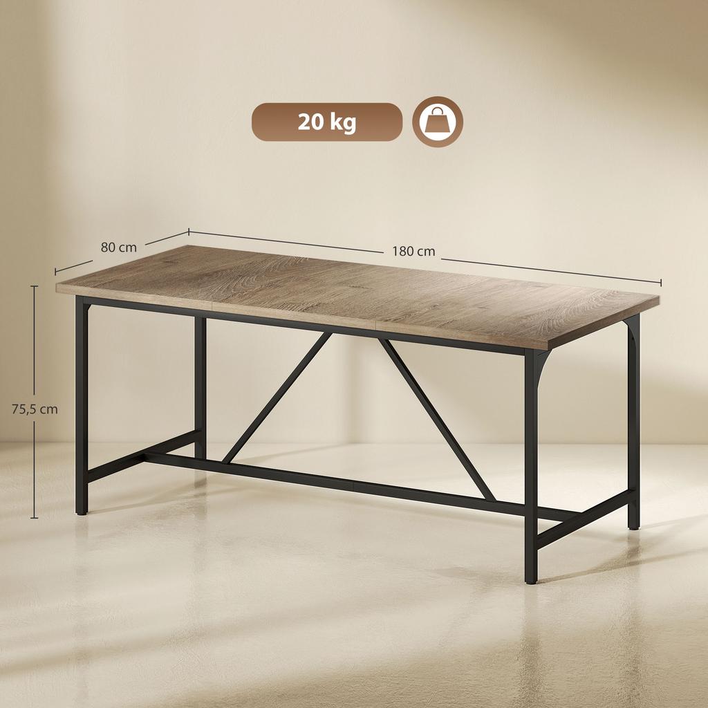 Dining Table For 6 8 People Modern Rectangular Kitchen Table With Wood Grain Finish 180 X 80 X 75.5 Cm Natural