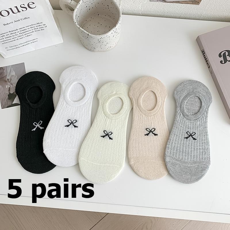 Невидимые носки-лодочки, универсальные простые носки с бантом, женские летние тонкие носки с неглубоким носком