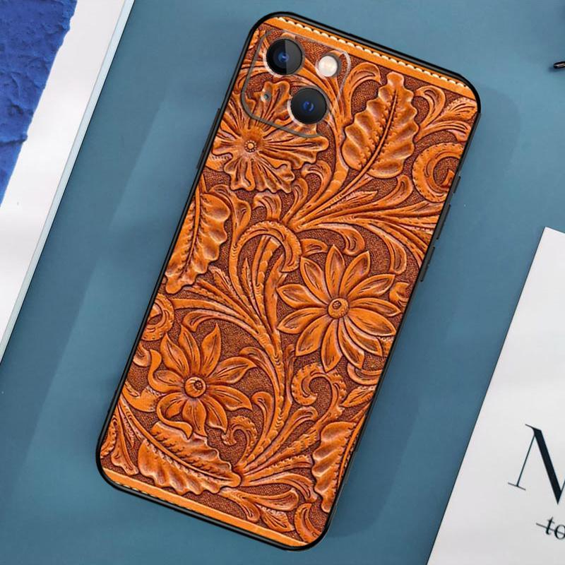 Коричневый кожаный чехол с тисненым узором для iPhone 15 11 12 13 14 Pro Max 12 13 Mini X XS Max XR 7 8 Plus SE 2020 Cover Coque