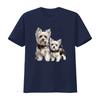 Black White Sketch Cute Yorkshire Terrier Puppies Print Casual T Shirt Vintage Washed Breathable Slightly Top For Everyday Wear