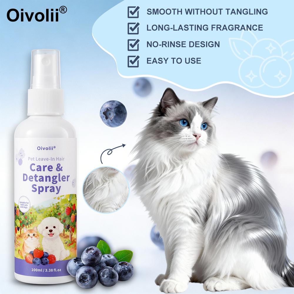 Oivolii Pet Leave-In Hair Care Detangler Spray sweet Jam Flavor, Gentle Formula, Instant Smoothness for Cats & Dogs