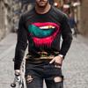 Модная мужская футболка с 3D-принтом черепа и пламенем, графические футболки с длинными рукавами и круглым вырезом, мужская одежда, уличные топы y2k